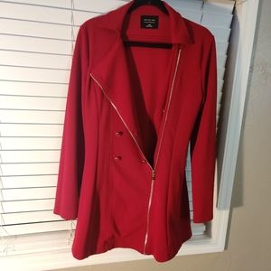 Red mini dress long sleeve front zipper Large Active USA